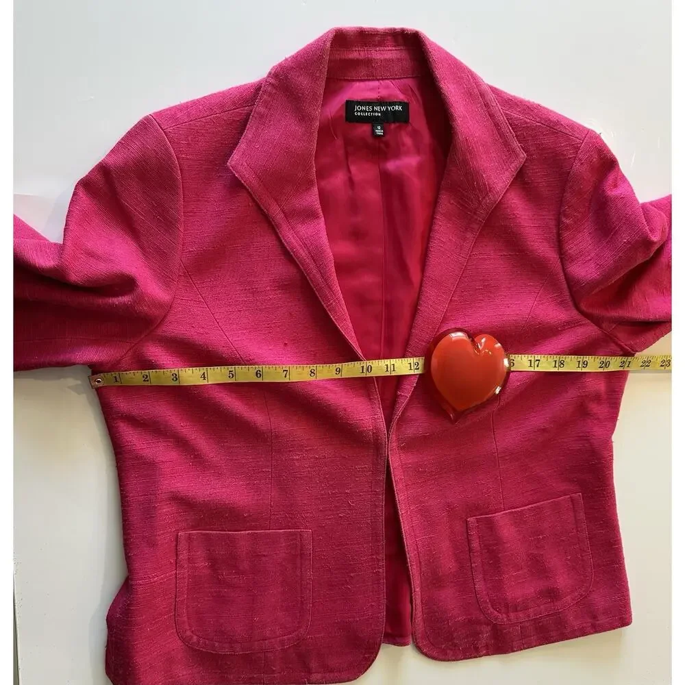 Jones New York Collection Womens Sz 12 Hot Pink 100% Silk Blazer Jacket Career